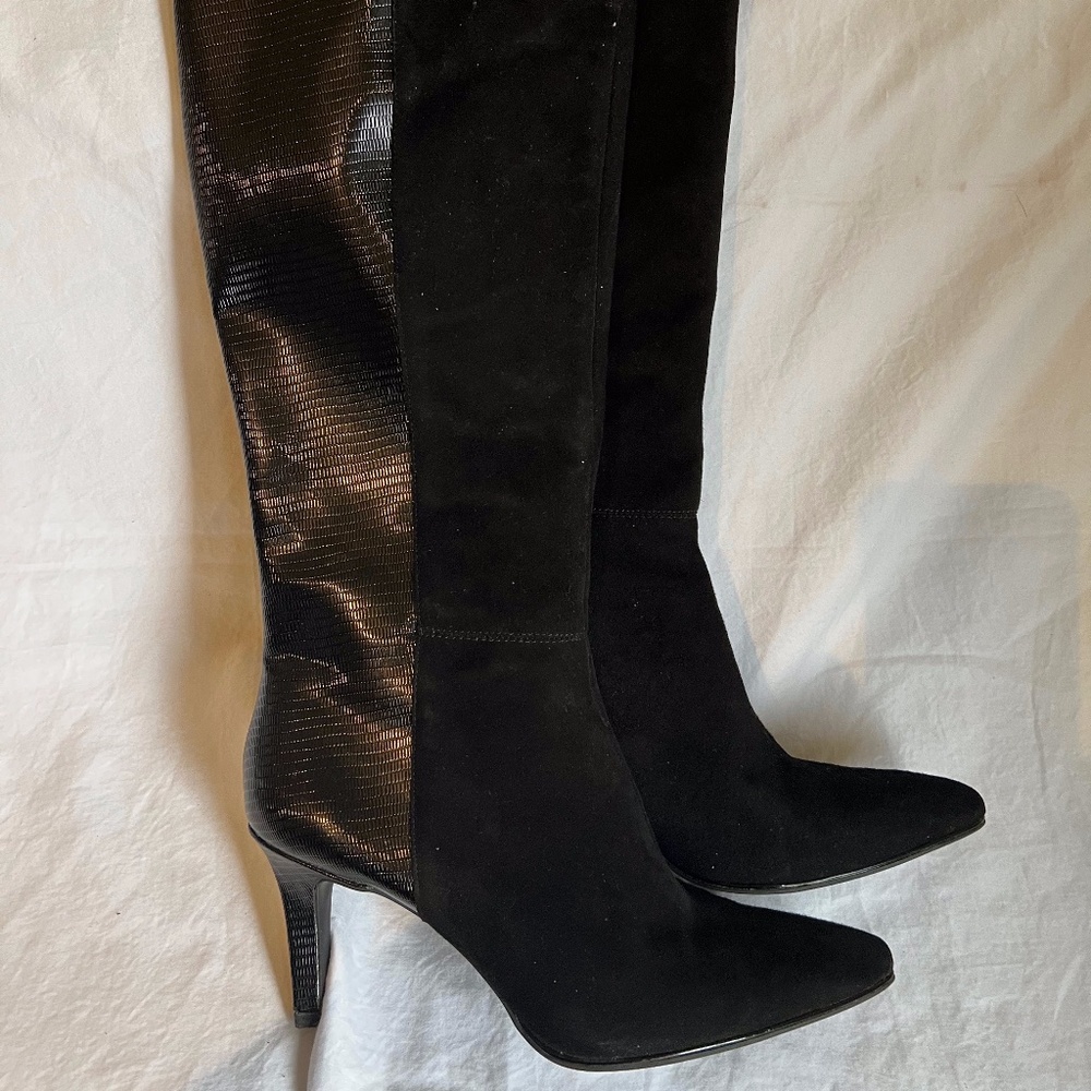 Bandolino Below knee Blk /Sud leather 3 inches heel dressy women boots size 10m